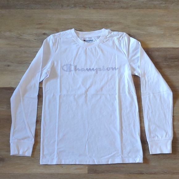 NWOT Champion Youth White Long Sleeve Graphic T-Shirt Size L - Picture 1 of 6
